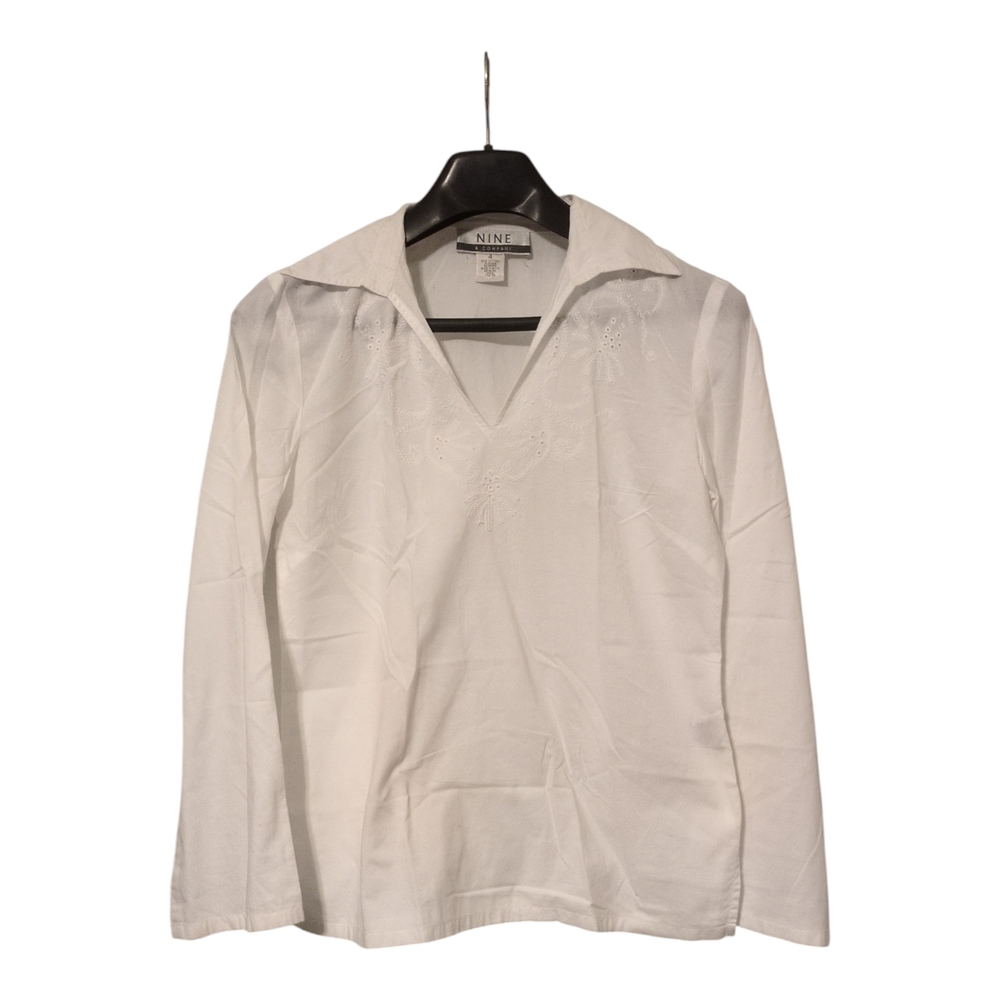 Nine & Co White Collar V-Neck With Eyelet Pattern